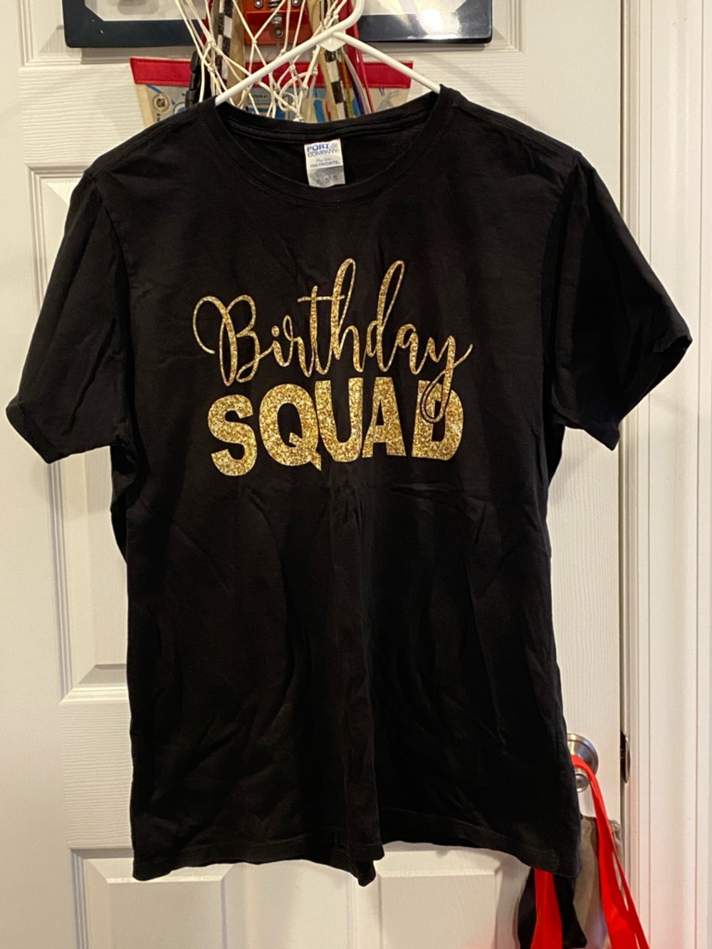 Birthday Squad T-Shirt - Black with Gold Glitter Text